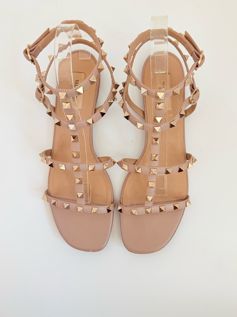 Valentino Garavani Rockstud Gladiator Nude Leather Cage Sandals EU 42